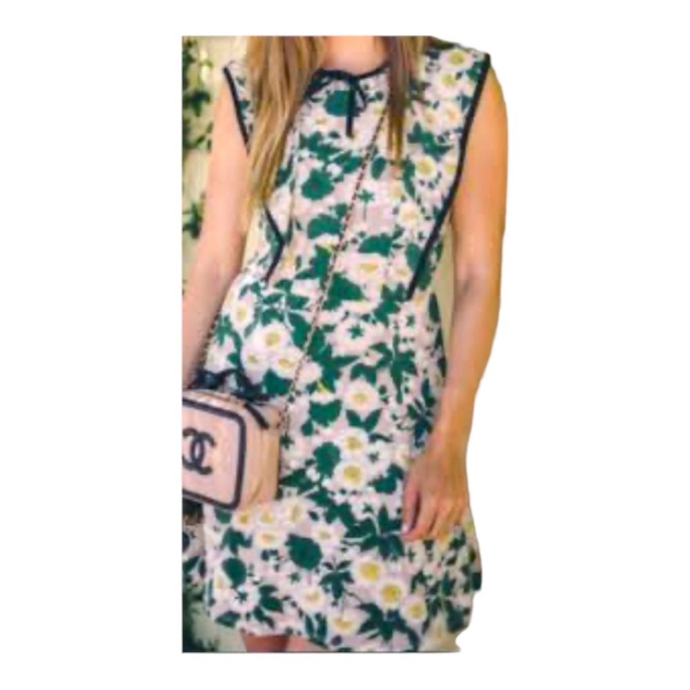 Asos Dress Green Flower with Black Piping Accent‎ Size 14 - Picture 2 of 11